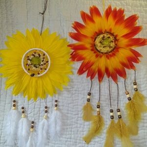 Handmade boho orange burst sunflower dreamcatcher